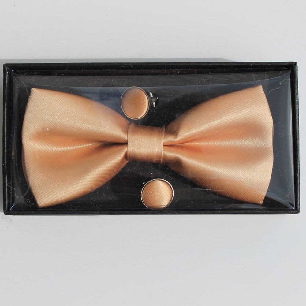 Jemygins Men's Gold Toned Pre-tied Bow Tie Pocket Square Cufflink Set